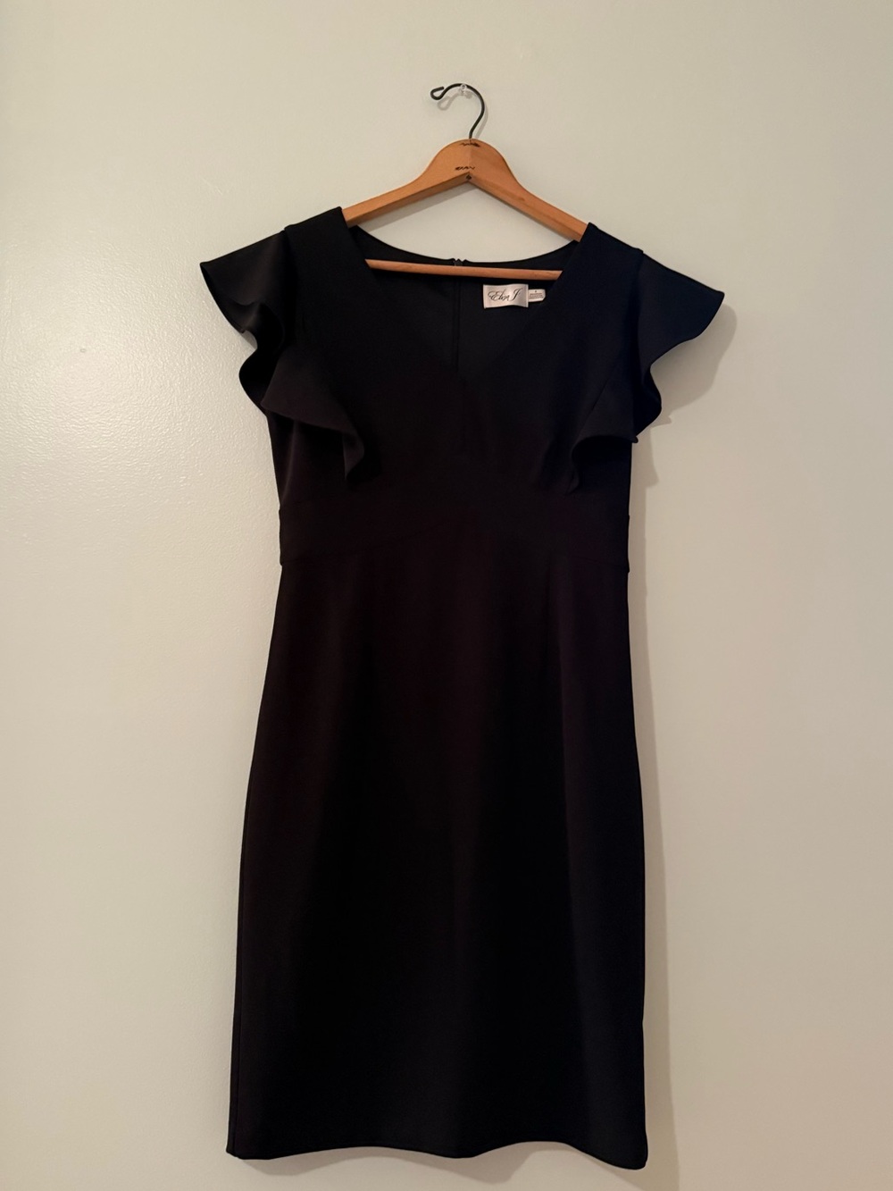 Eliza J Black V-Neck Dress with Ruffle Cap Sleeves
